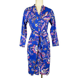 MNG Mango Blue Floral Paisley Midi Shirt Dress – Size 2 – Waist Self-Tie Waist